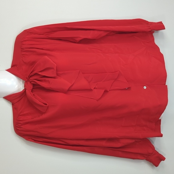 Vintage 80s Ralph Lauren Red Tie Neck Silk  Button Down‎ Women's 4 Preppy Modest - Picture 1 of 8